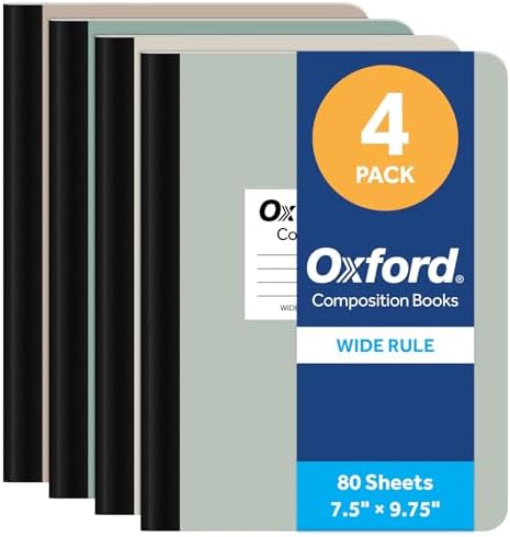 Oxford Composition Notebooks, 4 Pack, Wide Ruled, 80 Sheets, Earthtones