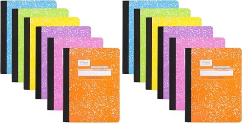 Mead Composition Notebook, College Ruled Paper, 7-1/2" x 9-3/4", 100 Sheets per Comp Book, Assorted Colors (850106-ECM) (Pack of 12)
