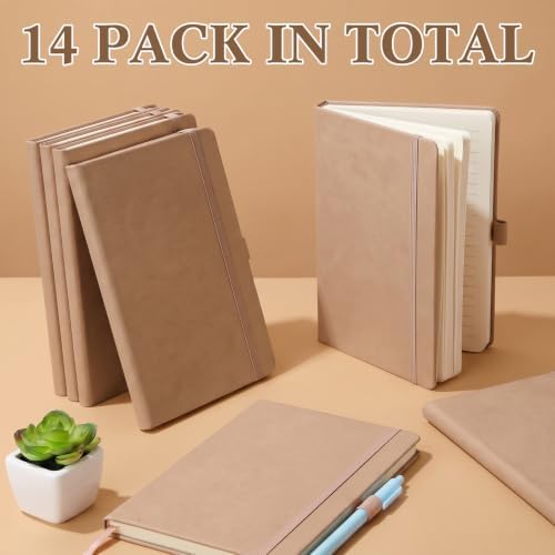 Laumoi 14 Pack Hardcover Lined Journal Notebooks Bulk,Milk Tea,A5