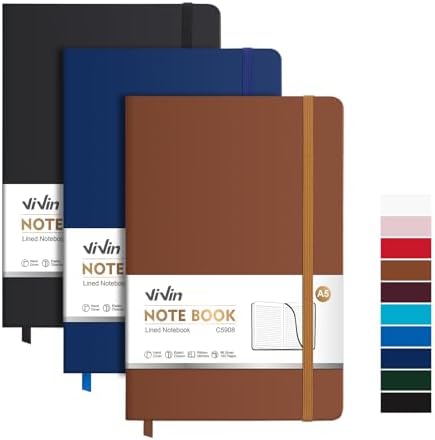 ViVin 3 Pack A5 Hardcover Lined Notebook,192 pg College Ruled 5.5x8.3