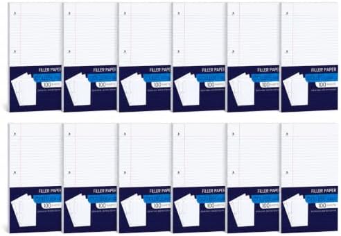 College Ruled Notebook Paper, Loose Leaf Lined Filler Paper for 3 Ring Binders - 10.5" X 8", for Students, School Classroom - 100 Sheets/Pack (12 Pack)