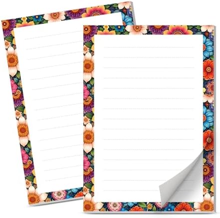 Lined Sticky Notes 4x6 in, 2 Pack Large Cute Notepads with Lines Self-Stick Note Pad, Funny Memo Pads Strong Adhesive for Office, Home Colorful Boho Flowers