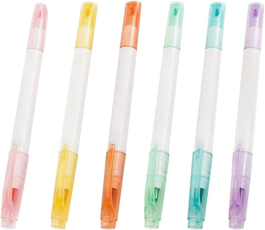 GSHLLO 6 Pcs Colorful Highlighter Pen Dual Tip Highlighter Markers Quick Dry Chisel Tip Markers No Bleed Highlighting Pens Bible Journaling Highlighters for Planner Note