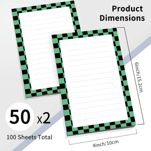 2 Pack Lined Sticky Notes 4x6 in, Cute Self-Stick Notepads with Lines, Large Memo Pads Strong Adhesive for Office, Home Green Black Plaid