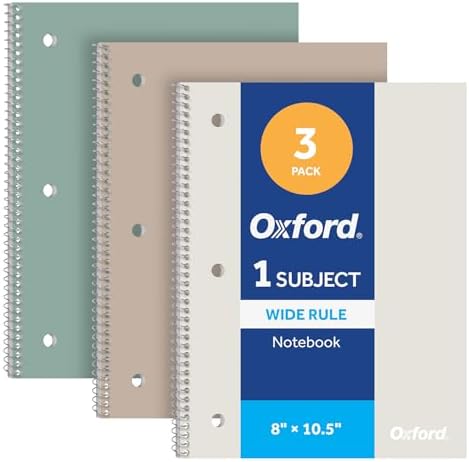 Oxford Spiral Notebooks, 3 Pack, Wide Ruled, 70 Sheets, Earthtone Covers