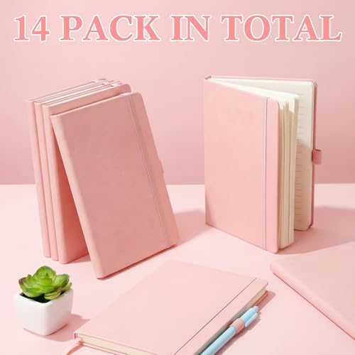 Laumoi 14 Pack Hardcover Lined Journal Notebooks Bulk,Pink,A5