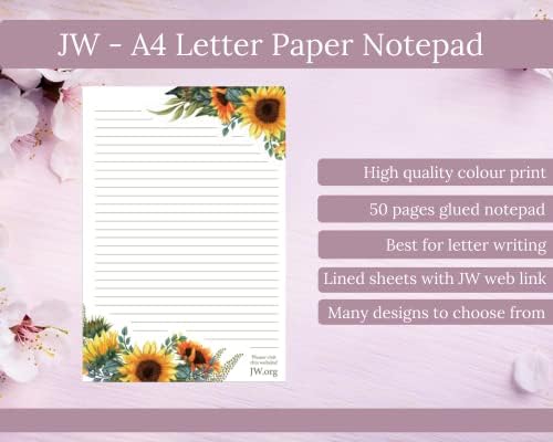 JW Letter Writing A4 Pad Stationery Paper Lined Gift Notepad Writing Sheets (Big Sunflowers)
