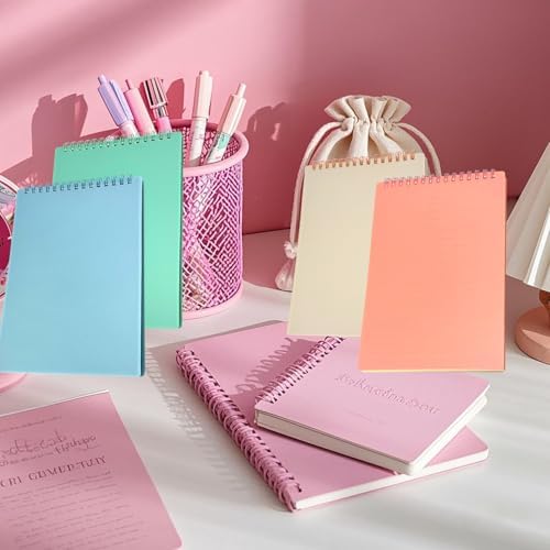 YIHUANYIFA 4pcs Steno Spiral Notebooks Top Bound A5 80 Sheet Steno Pads Thick Plastic Covers for Writing Notes in Lists, Office, Home (A5 4pcs light color Ruled)