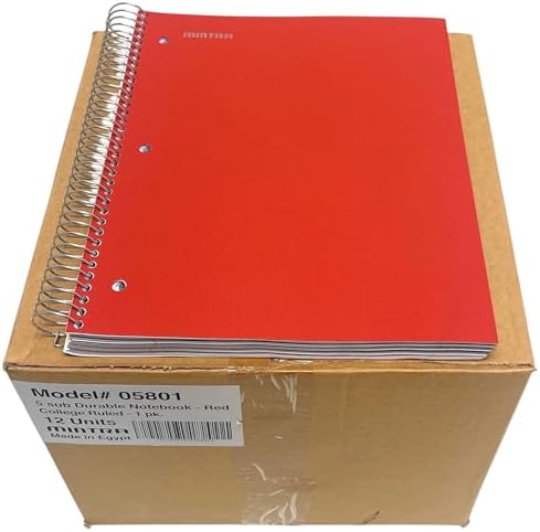 Mintra Office Durable Spiral Notebooks, 5 Subject (Red, College Ruled 12pk)