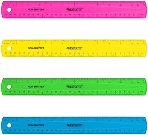 Westcott Shatterproof Ruler, Assorted Translucent Colors, 12"