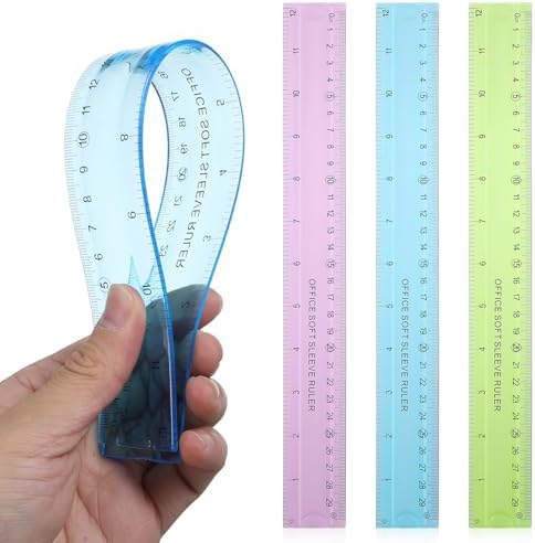 Grevosea 3 PCS Flexible Ruler, 12 Inch Clear Plastic Ruler Soft Bendable Rulers with Centimeters and Inches for Kids and Adults School Classroom Office Supplies (Pink, Blue, Green)