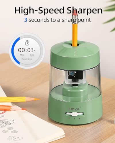 ZMOL Electric Pencil Sharpener Battery Powered, 6-12mm Jumbo Pencils,Green