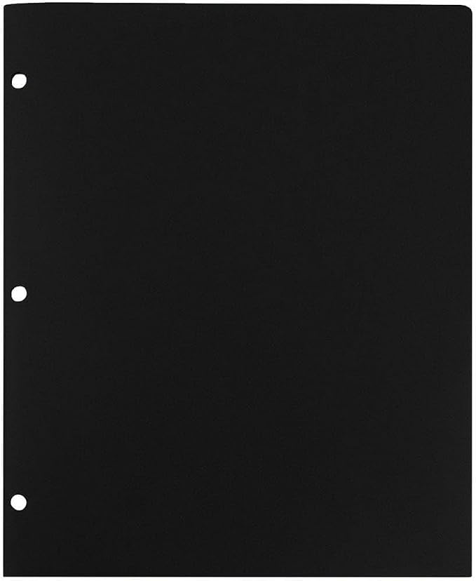 JAM PAPER Heavy Duty Plastic 3 Hole Punch Pocket Folders - Extra Tough School Folders - Black - 12/Pack