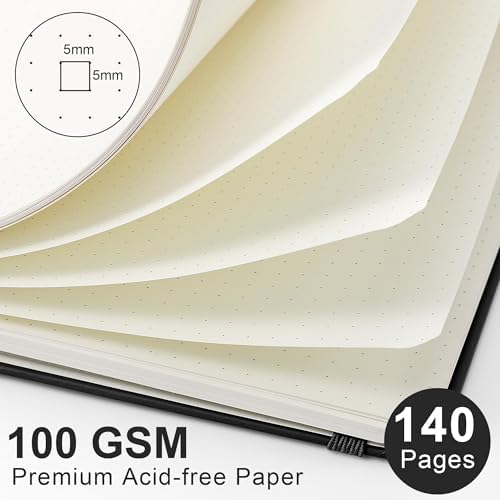 RETTACY Dotted Journal Notebook, 140 Pages, A5 Medium Size (5.7'' x 8.3'')