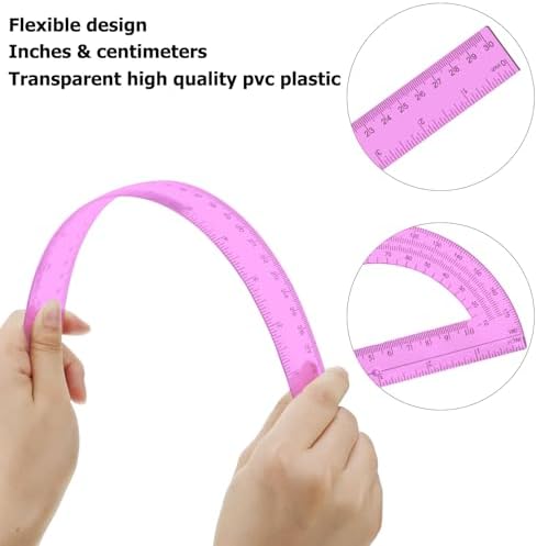 2 Packs 12 Inch Plastic Ruler and 6 Inch Plastic Protractor Set Clear Math Geometry Set Classroom Set Angle Detector School Supplies Classroom Ruler Home Office Drawings (Pink)