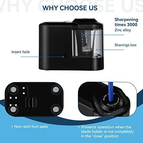 Electric Pencil Sharpener for 6-8mm No.2/Colored/Watercolor/Charcoal Pencils,Adapter/USB/Battery Operated in School/Classroom/Office/Home(Black)