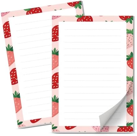 Lined Sticky Notes 4x6 in, 2 Pack Large Cute Notepads with Lines Self-Stick Note Pad, Funny Memo Pads Strong Adhesive for Office, Home Cute Red Strawberry