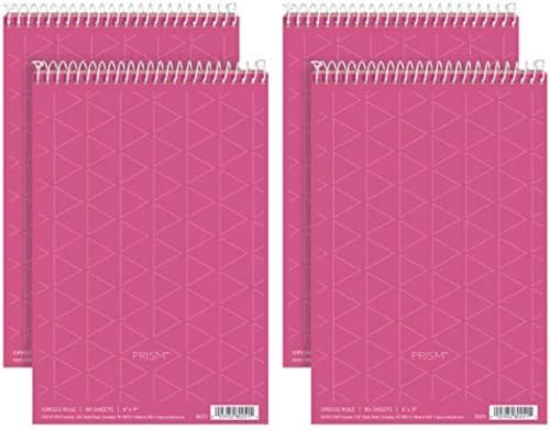 Tops Prism Steno Notebook, Pink Paper, Spiral, Small Size, 80 Sheets,4 count 6" x 9" Notepad for Writing (Pack of 6)