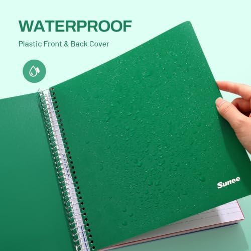 SUNEE 5 Subject Notebook College Ruled - 400 Pages, 9"x11", 5 Pocket Colored Dividers, 3-Hole Punched Paper, Dark Green