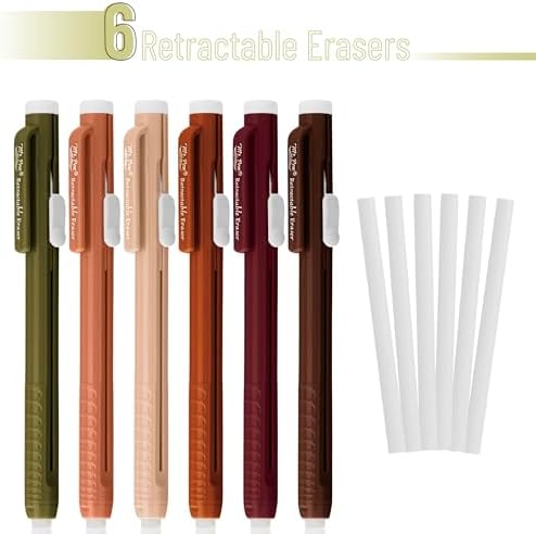 Mr. Pen- Retractable Mechanical Eraser Pens, 6 Pack, Earthy Colors | Latex-Free Precision Pencil Erasers for Artists, Students, Drawing, Sketching & Drafting