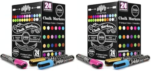 Loddie Doddie Chalk Markers - Pack of 48, 6mm Reversible Tips - Liquid Chalk Pens for Glass Surfaces & Windows - Erasable Pens for Chalkboard Calendar - Non-Toxic Chalkboard Markers