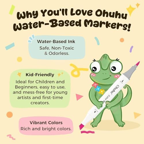 Ohuhu Adult Coloring Books Markers 60 Colors Water-based Dual Tips No Bleed