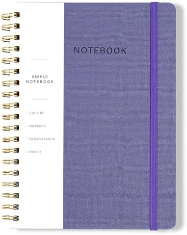 Spiral Notebook - 7.24" x 10" College Ruled Journal with Inner Pockets and 180 Pages, PU Leather Cover Business Journal, Twin-Wire Binding Notebook Perfect for Office & Home School Supplies Violet