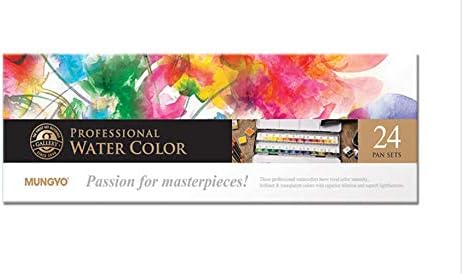 MUNGYO Professional Half Pan Size Water Colors Set in Tin Case/Integral Mixing Palette in The lid (24 Colors)