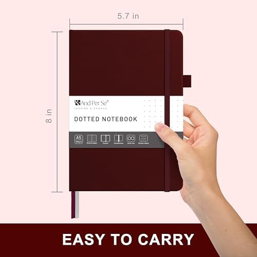 &And Per Se Dotted Journal Notebook – A5 Hardcover, 160 Pages 100gsm Paper, Dot Grid Notebook for Planning & Creative Journaling, 3 Sticker Sheets Included (Dark Red)