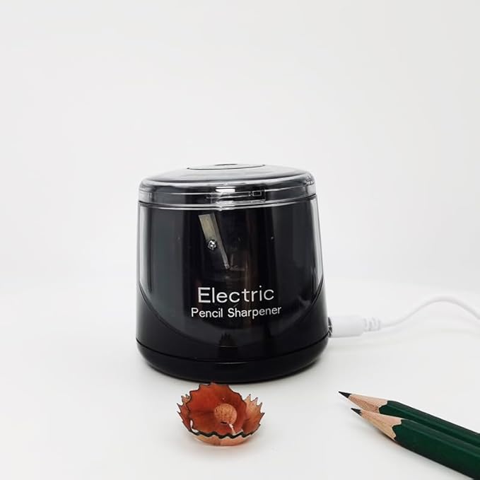 Battery Pencil Sharpener, Heavy-Duty Helical Blade to Fast Sharpen, Auto Stop for No.2/Colored Pencils(6-8mm), AC Adapter/Battery Operated in School Classroom/Office/Home (Black)