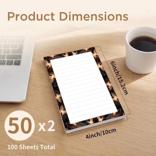 Lined Sticky Notes 4x6 in, 2 Pack Large Cute Notepads with Lines, Bright Post Memo Note Pads Big Rectangular Sticky Notes for Office Gold Butterfly