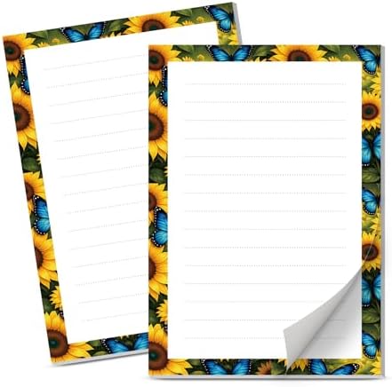 Lined Sticky Notes 4x6 in, 2 Pack Large Cute Notepads with Lines Self-Stick Note Pad, Funny Memo Pads Strong Adhesive for Office, Home Cute Sunflower Butterfly