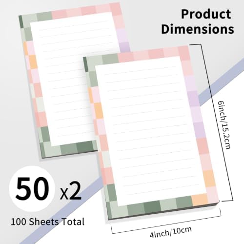2 Pack Lined Sticky Notes 4x6 in, Cute Self-Stick Notepads with Lines, Large Memo Pads Strong Adhesive for Office, Home Colorful Funny Checkerboard