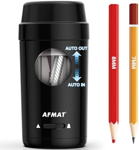 AFMAT Electric Pencil Sharpener, Auto in & Out, Fully Automatic Pencil Sharpener for Colored Pencils, Rechargeable Hands-Free Sharpeners for φ7-8mm Pencils, Good for Classroom/Home PSX8(Black)