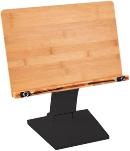RD150 Wooden Book Stand Reading Rest Bookrest Cookbook Laptop Holder for Textbook Music Score Desk Laptop Height Adjustable 270° Angle Adjustable White (Black)