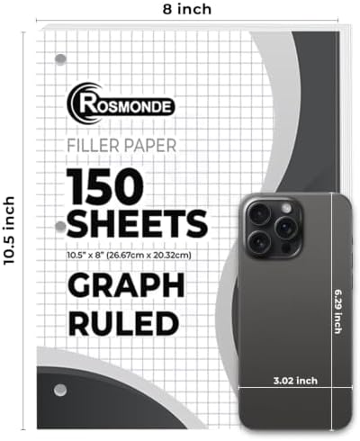 Rosmonde Loose Leaf Paper Bulk, 13500 Sheets, 90 Pack, Quad Ruled Sheets
