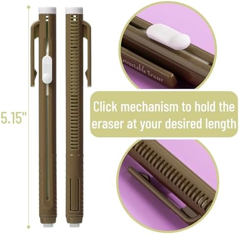 Mr. Pen- Retractable Mechanical Eraser Pens, 6 Pack, Earthy Colors | Latex-Free Precision Pencil Erasers for Artists, Students, Drawing, Sketching & Drafting