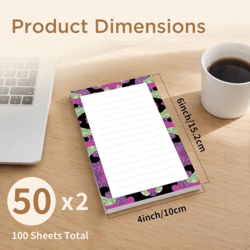 Lined Sticky Notes 4x6 in, 2 Pack Large Cute Notepads with Lines, Bright Post Memo Note Pads Big Rectangular Sticky Notes for Office Purple Glitter Leopard
