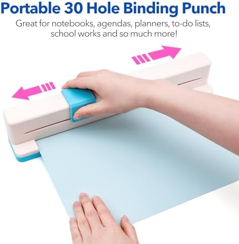 30 Hole Paper Punch, Binding Machine for Planner, A4 A5 A6 A7 B5 B6 B7 Book Binder Notebooks Loose Leaf Paper Punch Machine, Portable Adjustable Hole Puncher, 5-Sheet Capacity, for School, Office