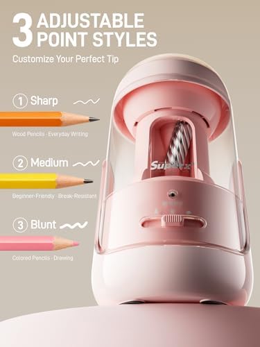 M&G S5 Electric Pencil Sharpener,Fully Automatic for 6.5–11mm No.2&Colored Pencils,Auto In&Out,3 Sharpness Modes,Type-C Rechargeable,Helical Blade,Cute Pencil Sharpener for School Classroom Home, Pink
