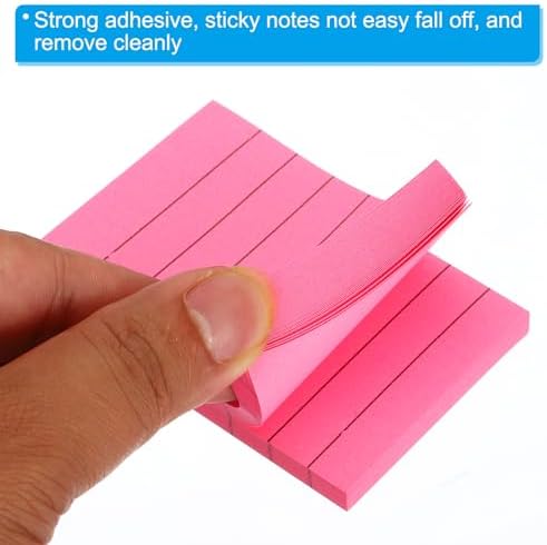 PATIKIL 2 x 3 Inch Lined Sticky Notes, 6 Pack Fluorescent Self-Stick Note Pads 100 Sheets/Pad Colorful Memo Post for Home Office Business, Rose