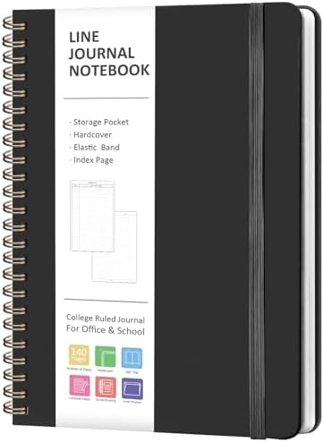 A5 Lined Spiral Journal Notebook, 146 Pages Hardcover Notebook with 100 GSM Thick Paper, Inner Pocket & Elastic Closure, 5.7" x 7.9", Notebooks for Work, School, College, Office, Journaling & Note Taking