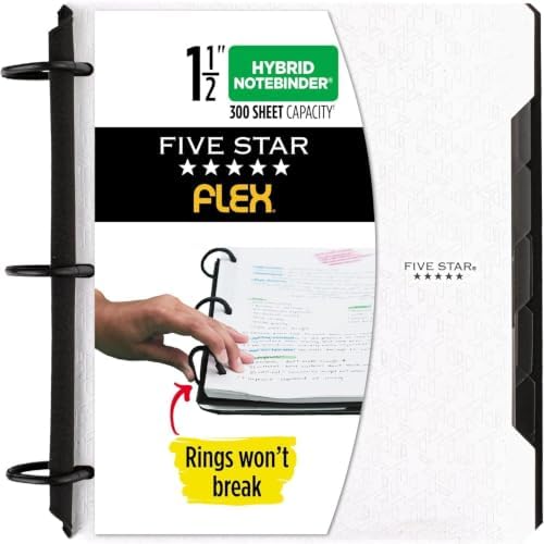 Five Star Flex Refillable Notebook + Study App, College Ruled Paper and 1-1/2 Inch TechLock Ring Binder with Pockets, Tabs and Dividers, 300 Sheet Capacity, White (29324AE2) (Pack of 6)
