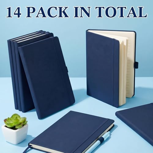 Laumoi 14 Pack Hardcover Lined Journal Notebooks Bulk,Dark Blue,A5