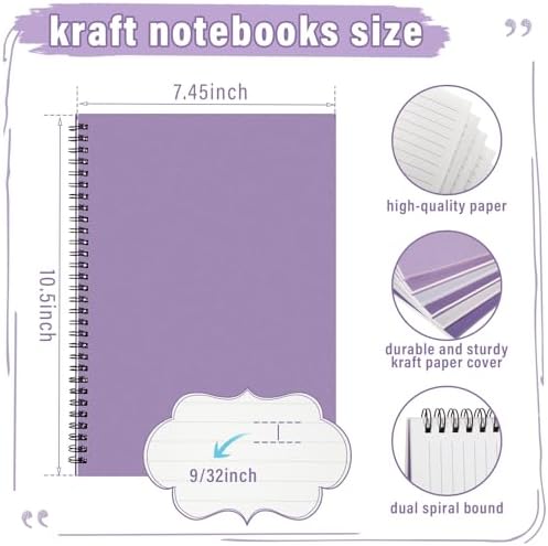 Fuutreo 6 Pack Spiral Notebook 10.5x7.45 Notebook,Purple Series,Purple