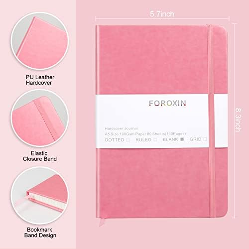 Blank Journal Notebook, (Pink), 160 Pages, Medium 8.3x5.7 inches - 100 gsm Thick Paper, Hardcover