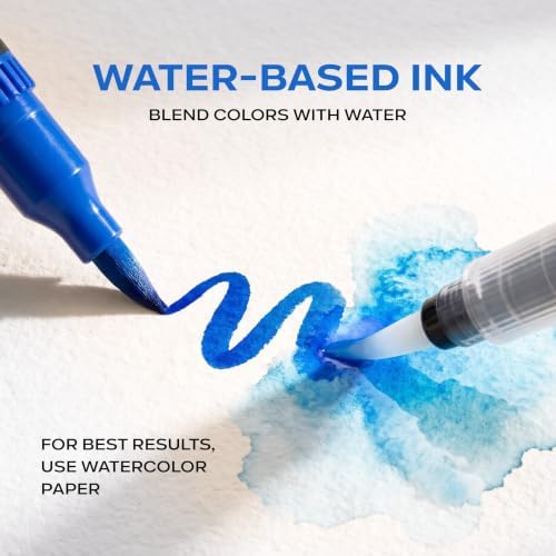 24 Watercolor Markers Set | Water Color Pens with Brush & Fineliner, Water-Based Art Markers | Dual Tip Markers for Adult Coloring, Lettering, Calligraphy, Sketching, Journaling & Illustration
