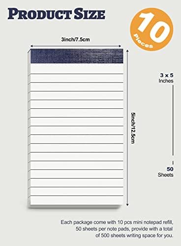 10 Pack Small Notepads Refills Memo Pads 3 x 5 Inch Tear off Notepad Lined