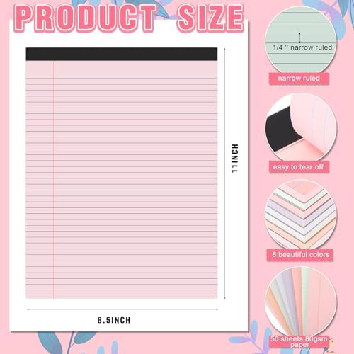Fuutreo 8 Pcs Legal Pads 8.5 x 11 Colored Note Pads, Sweet Color