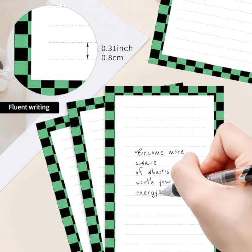 2 Pack Lined Sticky Notes 4x6 in, Cute Self-Stick Notepads with Lines, Large Memo Pads Strong Adhesive for Office, Home Green Black Plaid